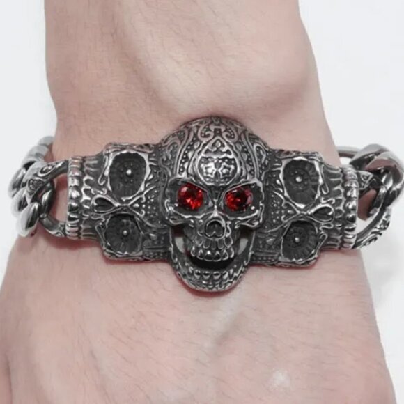 Other - COPY - Skull  Bracelet Mens Biker Silver Rock Goth Moto Gothic Motorcycle Hallo…